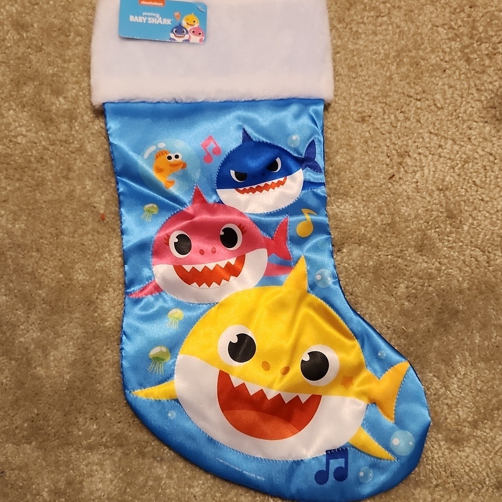 Nickelodeon Baby Shark Christmas Stocking Kids Blue Satin